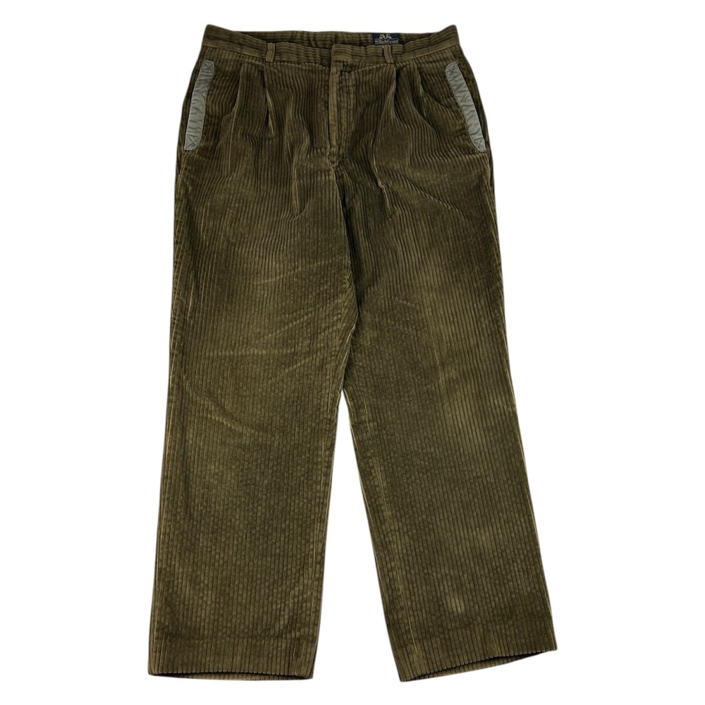 Willis & Geiger Corduroy Pants Men 36x30 Olive Brown Field Hunting Pleated Baggy